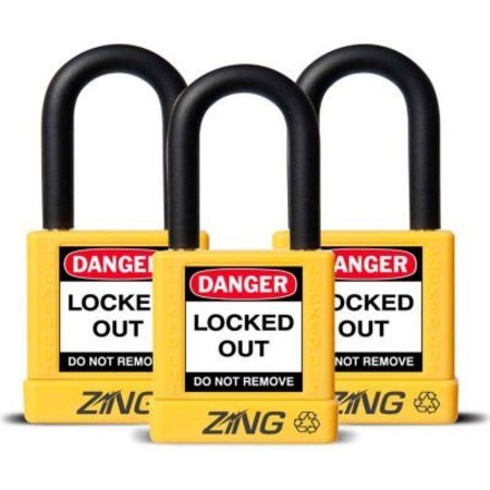 ZING ZING RecycLock Safety Padlock, Keyed Alike, 1-1/2" Shackle, 1-3/4" Body, Yellow, 3 Pack, 7068 7068